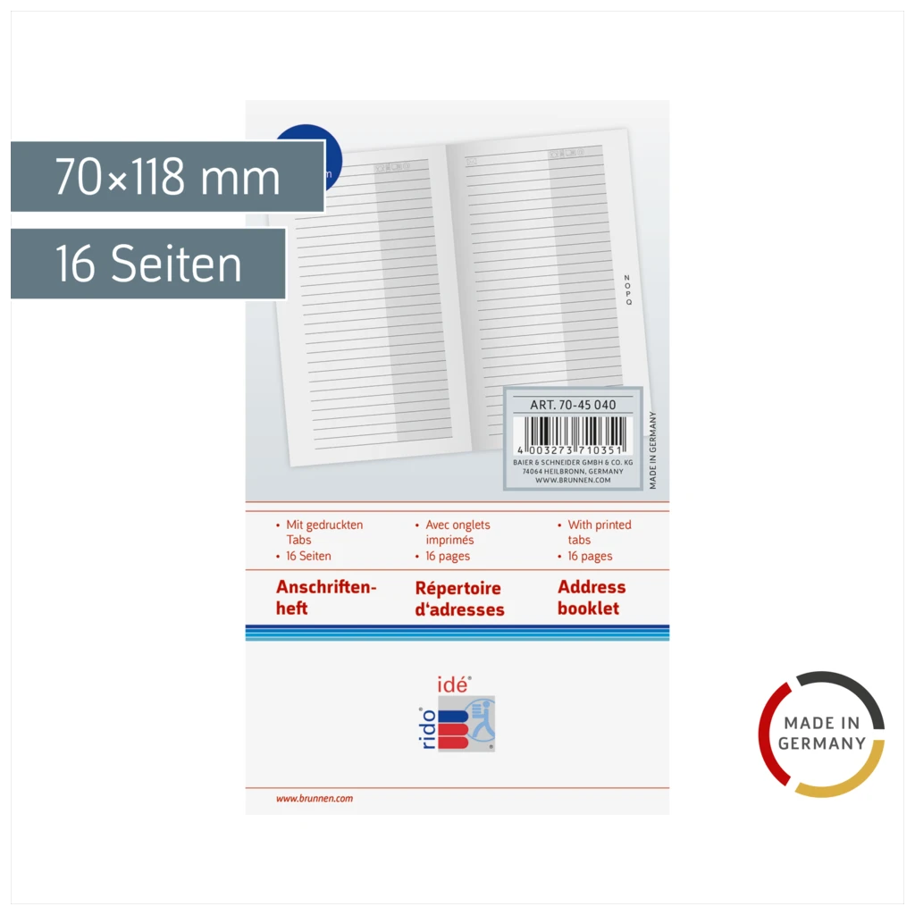 Anschriftenheft | 70×118 mm, Karton, weiß