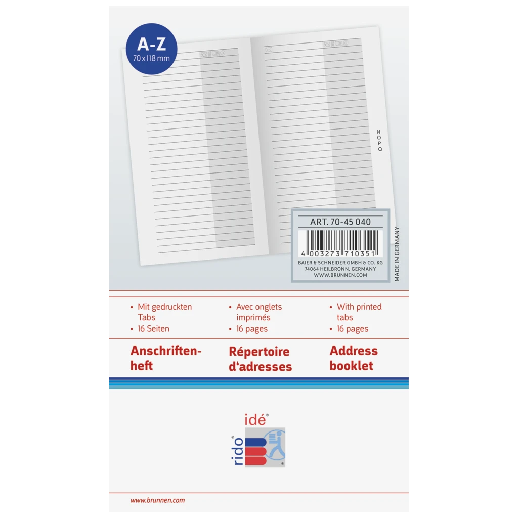 Anschriftenheft | 70×118 mm, Karton, weiß