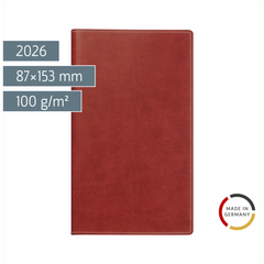 Taschenkalender Mod. Miniplaner d 15 2026 | A6, Kunstleder, rotbraun