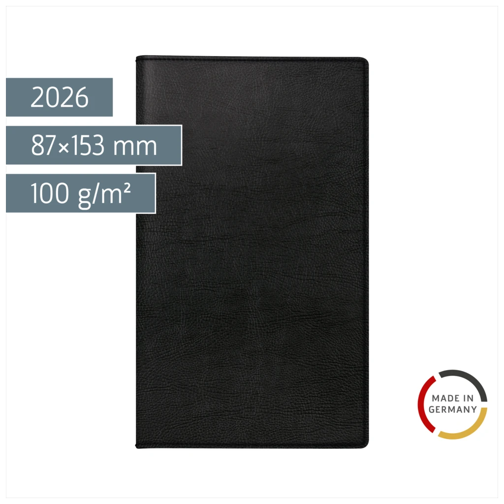 Taschenkalender Mod. Miniplaner d 15 2026 | A6, Kunstleder, schwarz