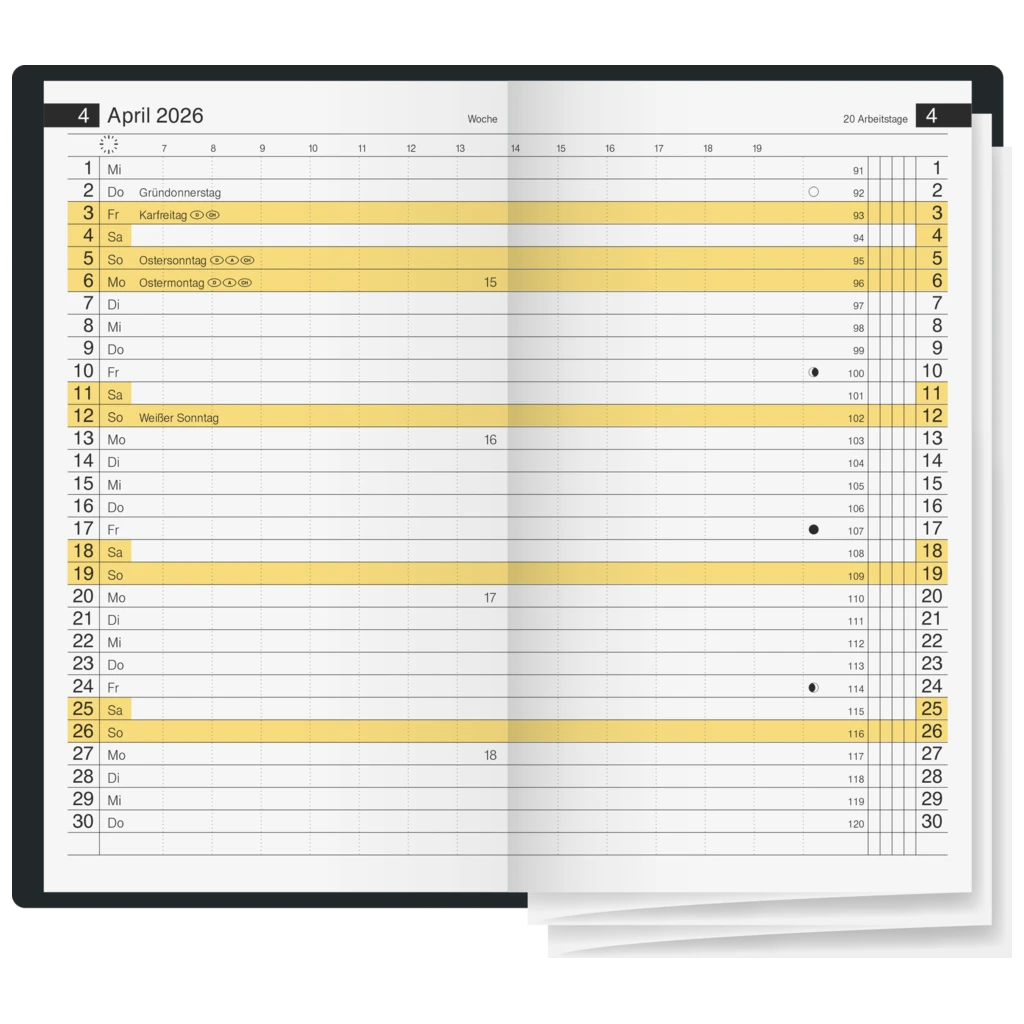 Taschenkalender Mod. Miniplaner d 15 2026 | A6, Kunstleder, schwarz