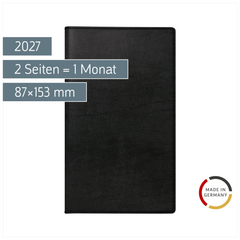 Taschenkalender Mod. Miniplaner d 15 2027 | A6, Kunstleder, schwarz