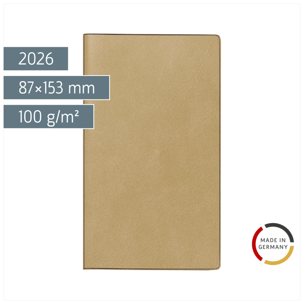 Taschenkalender Mod. Miniplaner d 15 2026 | A6, Kunstleder, hellbraun