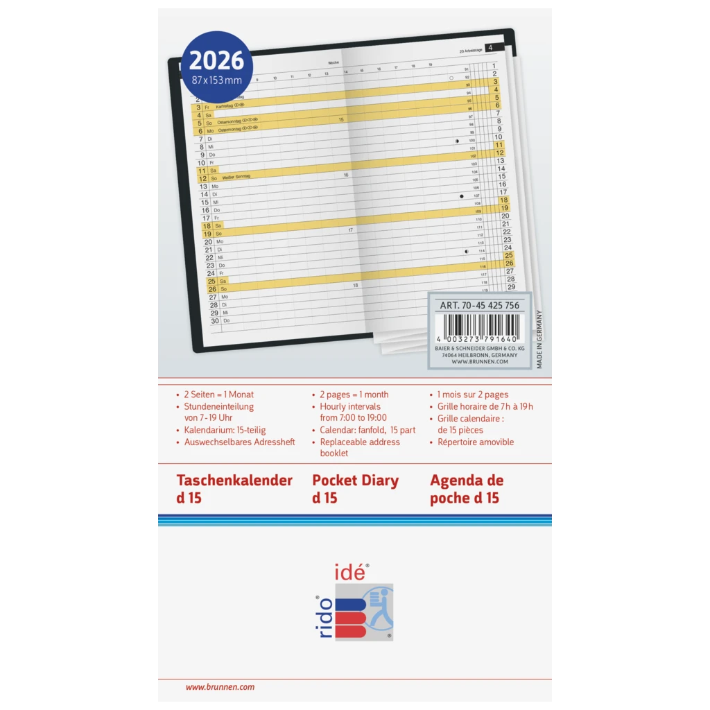 Taschenkalender Mod. Miniplaner d 15 2026 | A6, Kunstleder, hellbraun