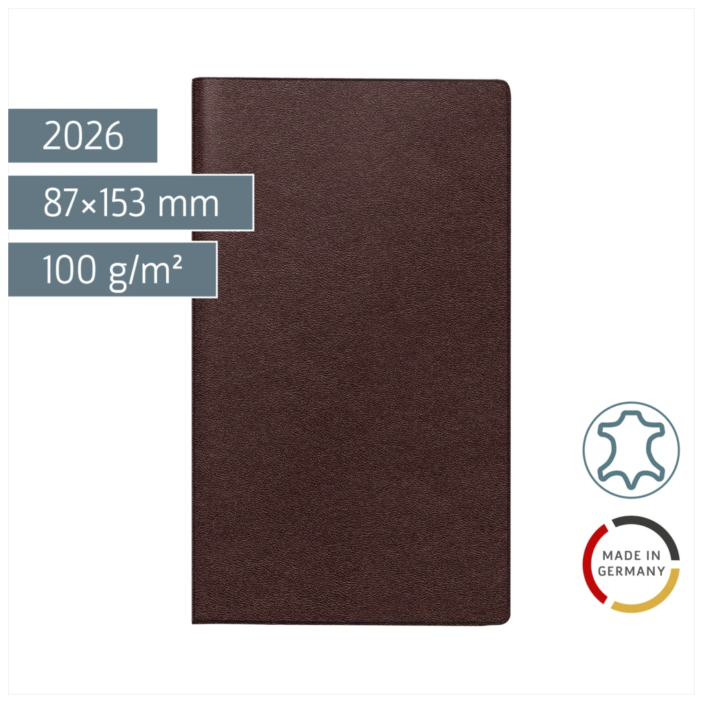 Taschenkalender Mod. Miniplaner d 15 2026 | A6, Leder, weinrot