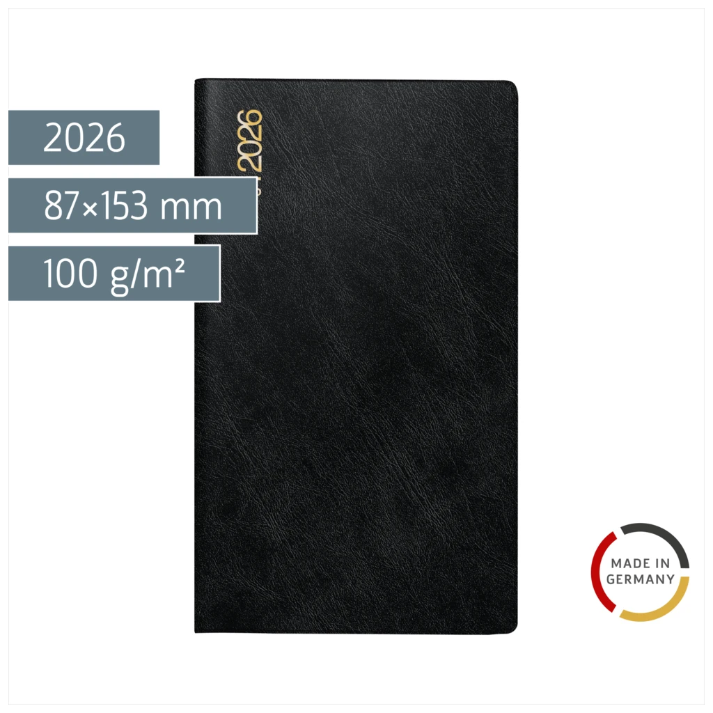 Taschenkalender Mod. Miniplaner d 15 2026 | A6, Kunststoff, schwarz