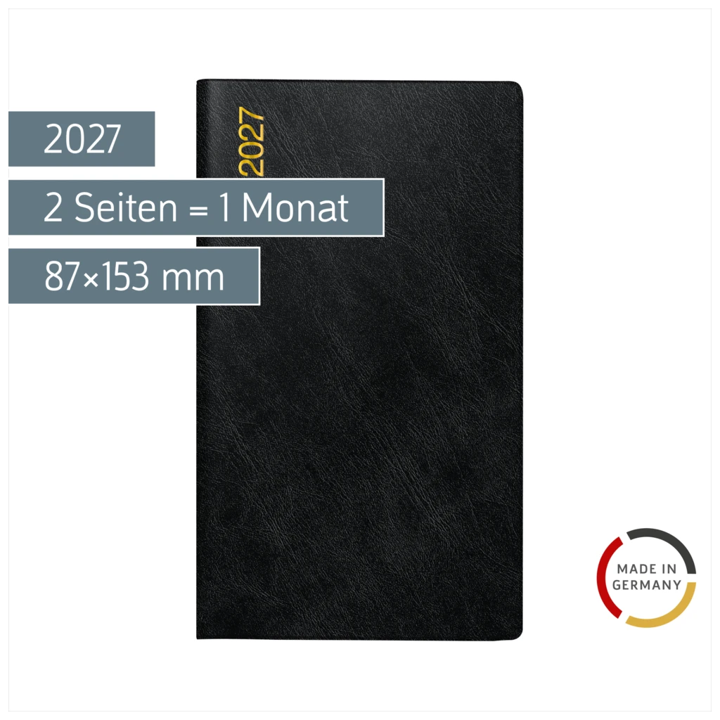Taschenkalender Mod. Miniplaner d 15 2027 | A6, Kunststoff, schwarz