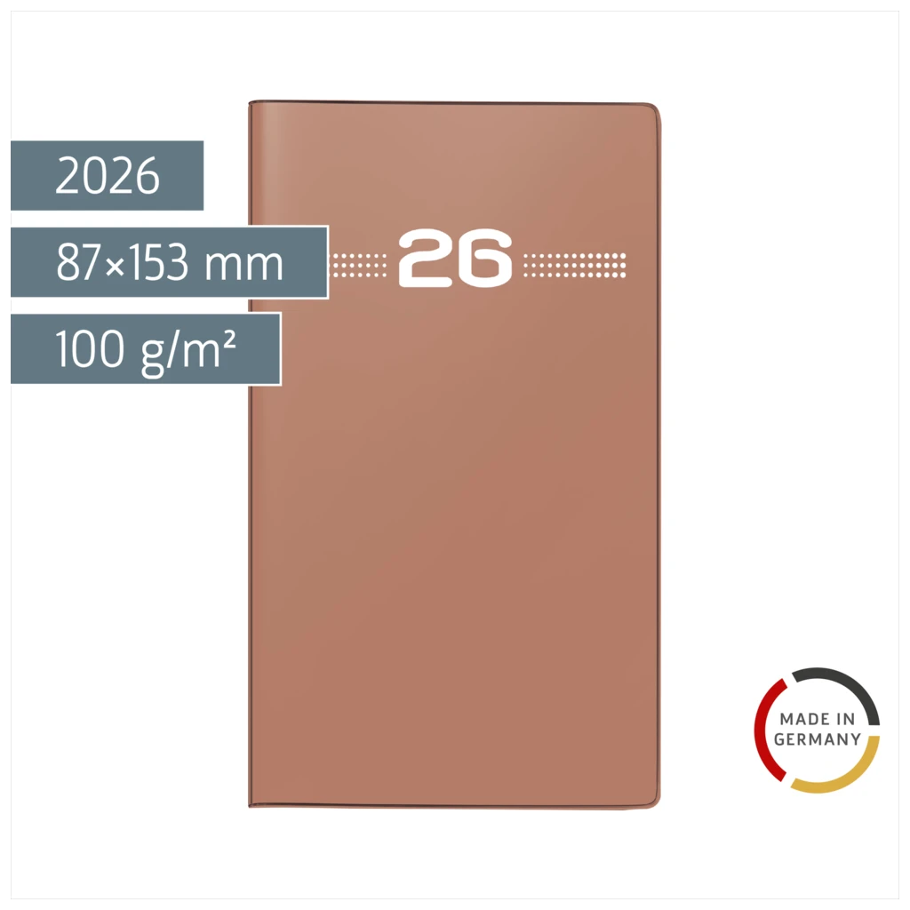 Taschenkalender Mod. Miniplaner d 15 2026 | A6, Kunststoff, caramel