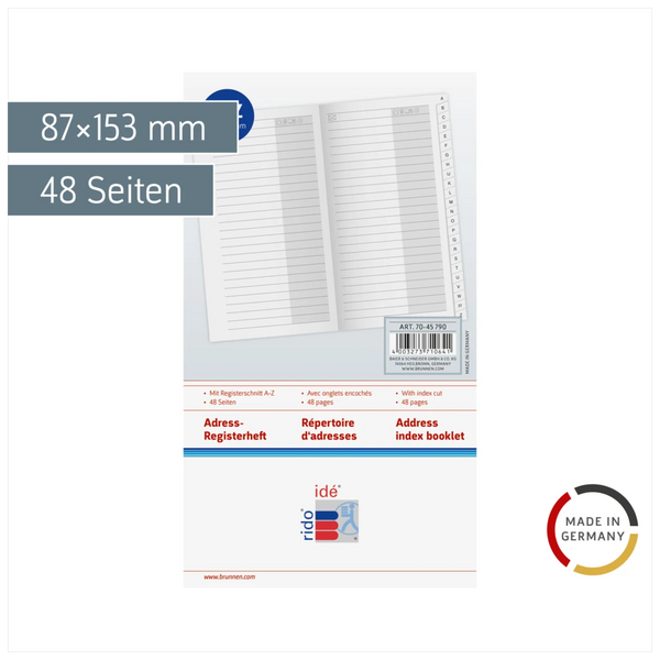 Adress-Registerheft | 87×153 mm, Karton, weiß