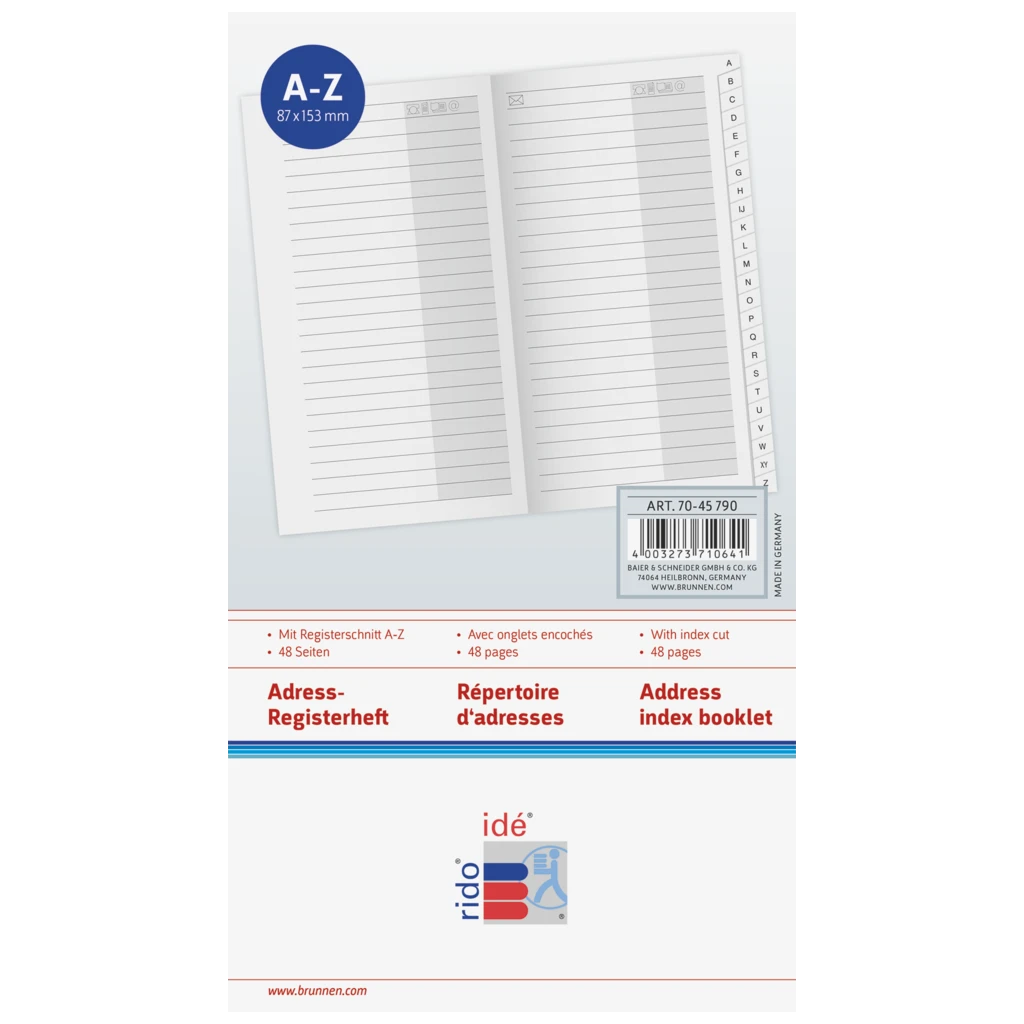 Adress-Registerheft | 87×153 mm, Karton, weiß