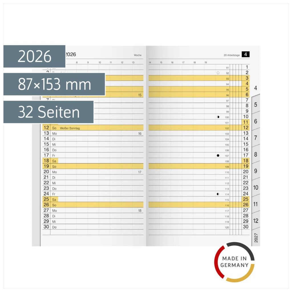 Monats-Ersatzkalendarium Mod. M-Planer 2026 | 87×153 mm, Karton, weiß