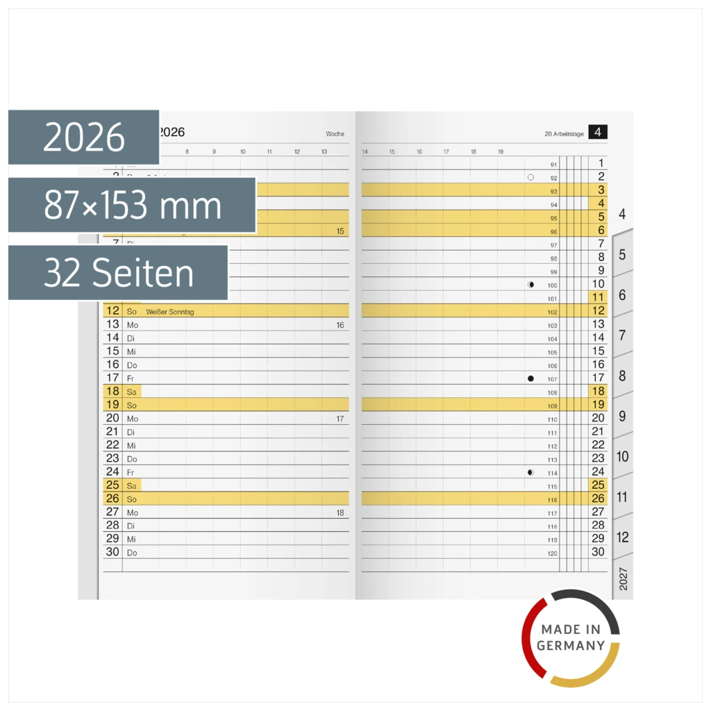 Monats-Ersatzkalendarium Mod. M-Planer 2026 | 87×153 mm, Karton, weiß