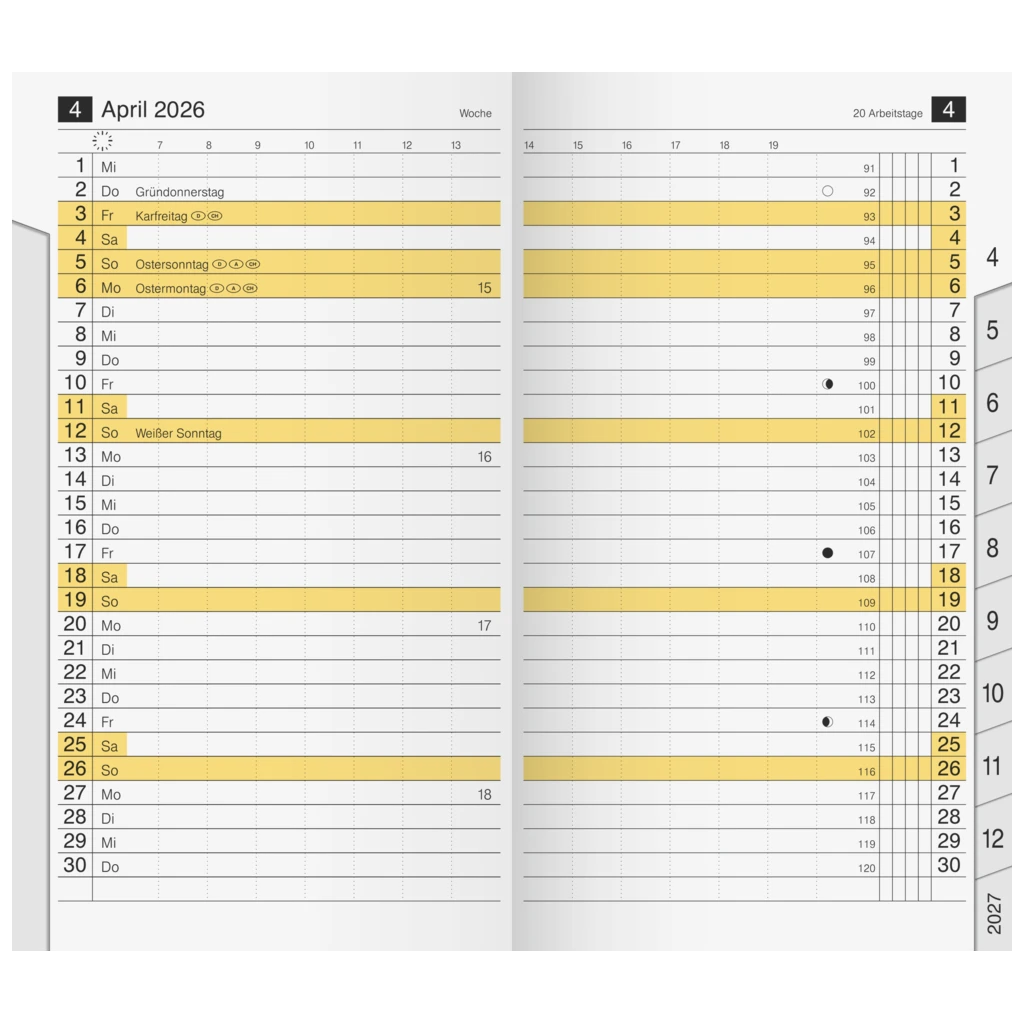 Monats-Ersatzkalendarium Mod. M-Planer 2026 | 87×153 mm, Karton, weiß