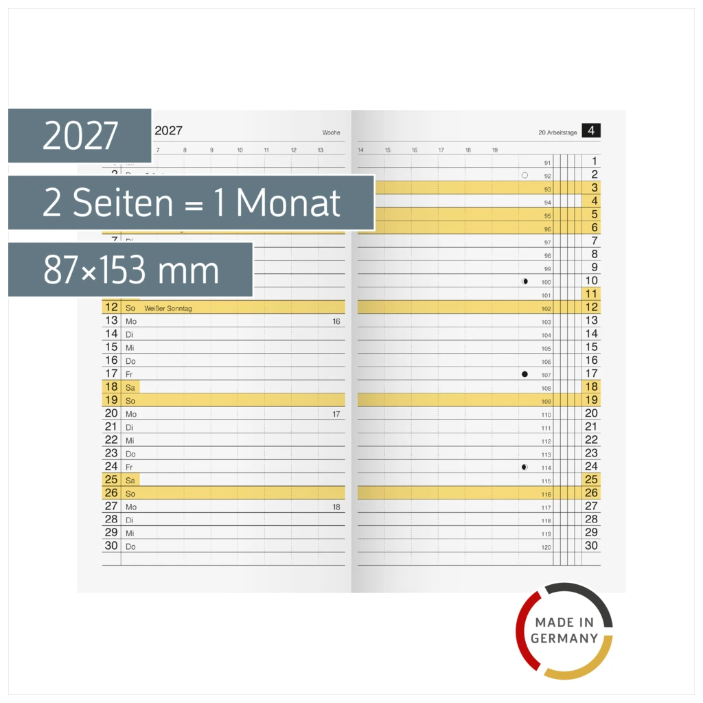 Monats-Ersatzkalendarium Mod. M-Planer 2027 | 87×153 mm, Karton, weiß
