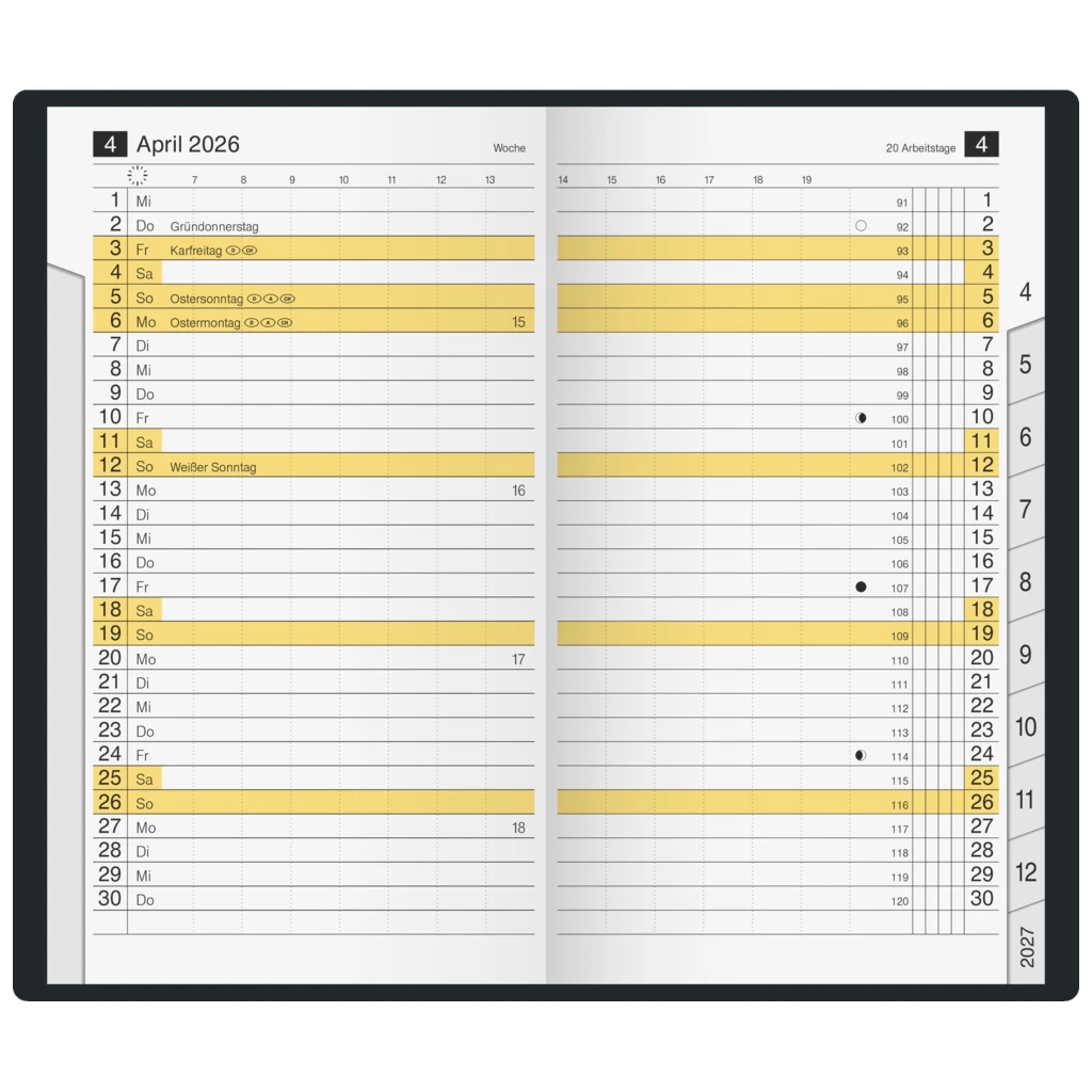 Taschenkalender Mod. M-Planer 2026 | A6, Kunstleder, schwarz