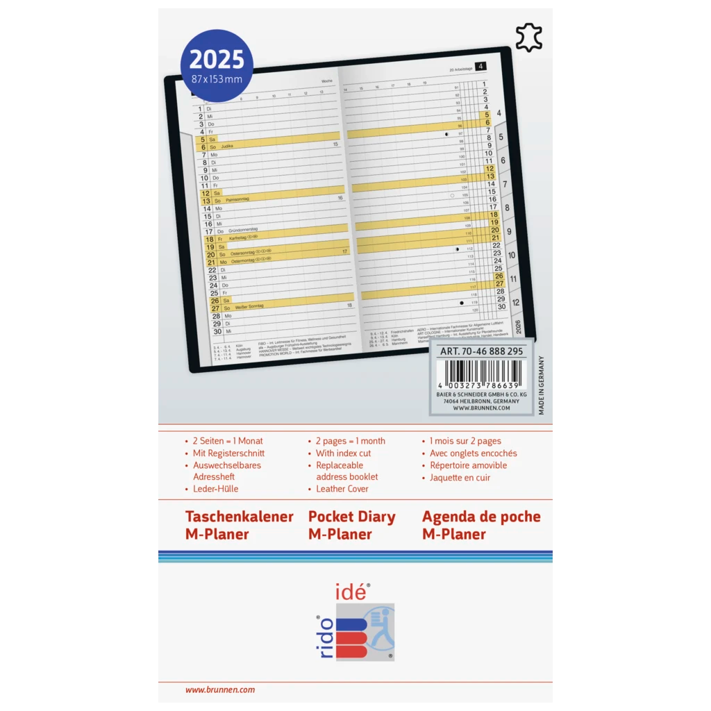 Taschenkalender Mod. M-Planer '25 | A6, Leder, weinrot