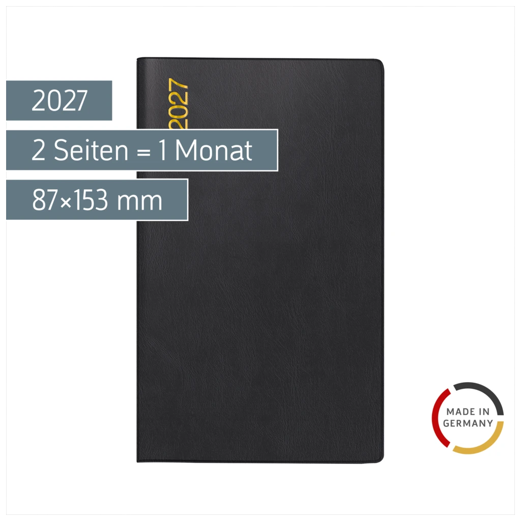 Taschenkalender Mod. M-Planer 2027 | A6, Kunststoff, schwarz