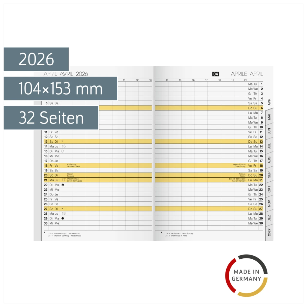 Monats-Ersatzkalendarium Mod. uni-planer 2026 | 104×153 mm, Karton, weiß