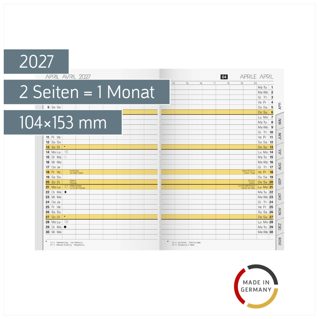 Monats-Ersatzkalendarium Mod. uni-planer 2027 | 104×153 mm, Karton, weiß