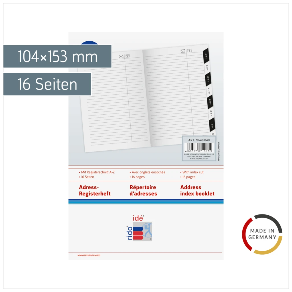 Adress-Registerheft | 104×153 mm, Karton, weiß