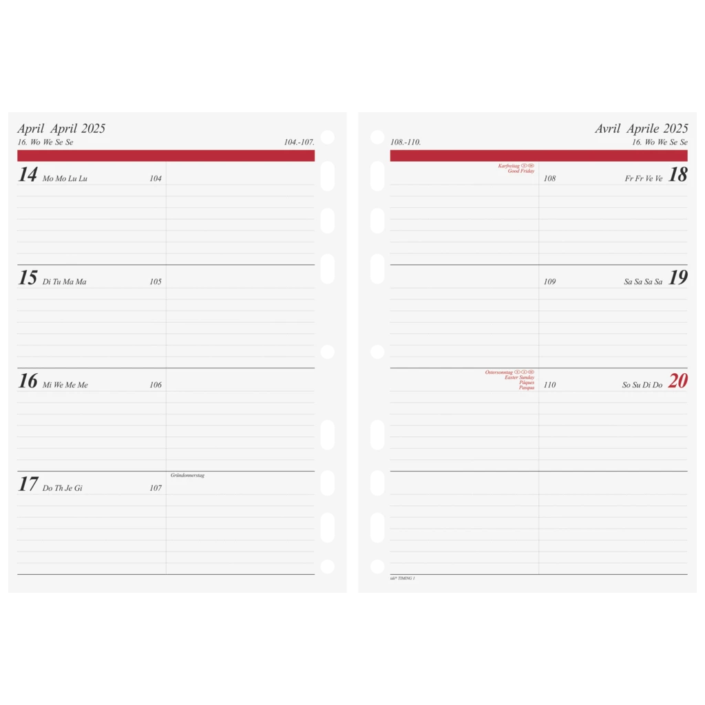 Wochenkalendarium Timing 1 2025 | A5