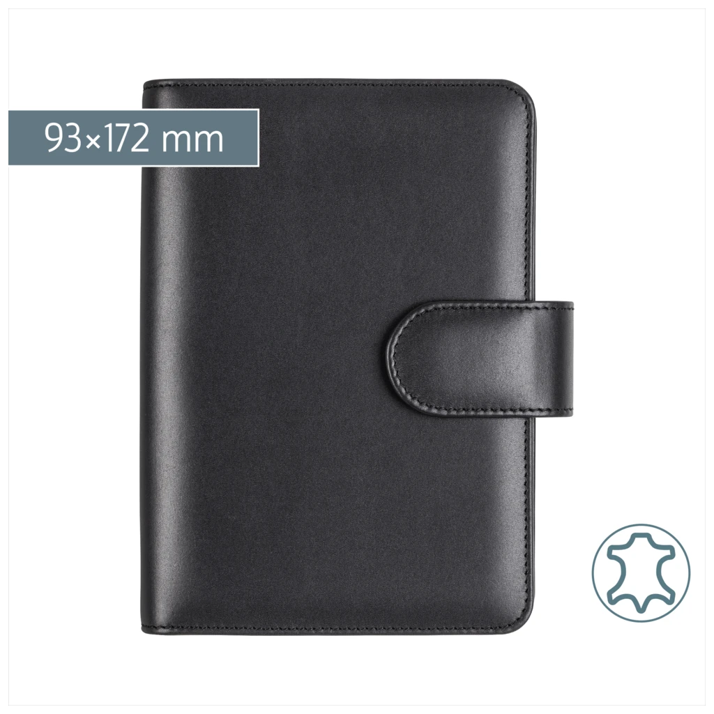 Ringbuch Zeitplansystem Timing 2 | 93×172 mm, Leder, schwarz
