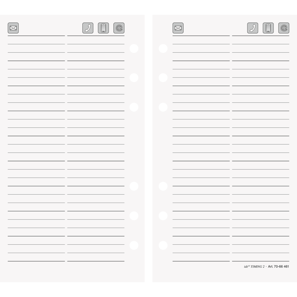 Adressen/Notizen Timing 2, 93 × 172 mm, 32 Blatt / 64 Seiten
