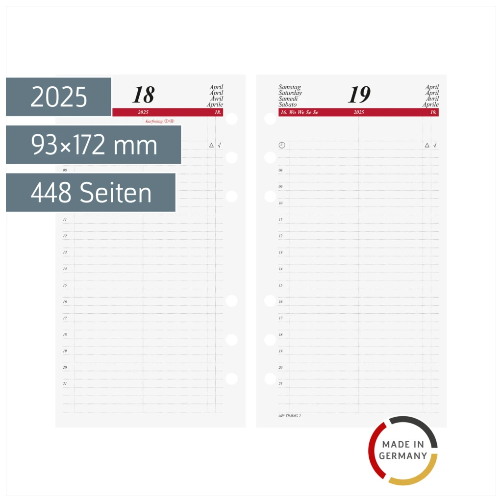 Tageskalendarium Timing 2 2025 | 93×172 mm
