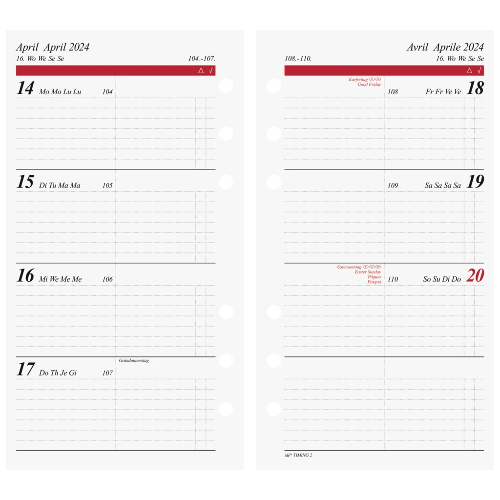 Wochenkalendarium Timing 2 '24 | 93×172 mm