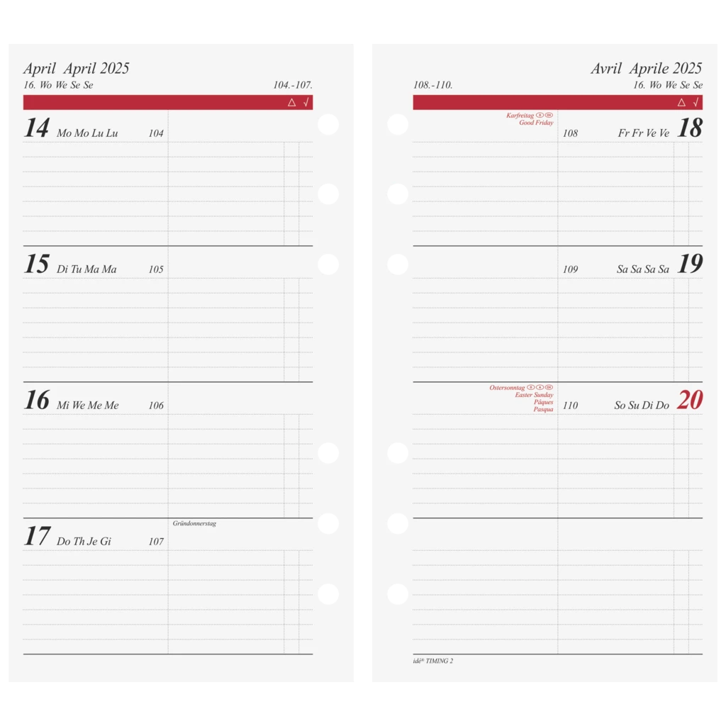 Wochenkalendarium Timing 2 2025 | 93×172 mm