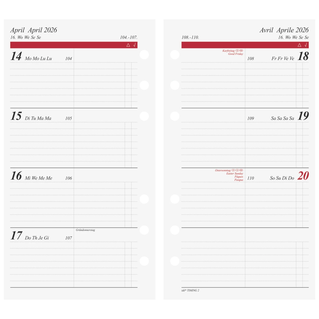 Wochenkalendarium Timing 2 2026 | 93×172 mm