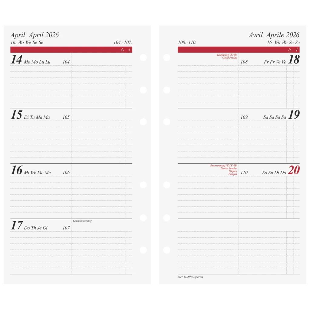 Wochenkalendarium Timing special 2026 | A6