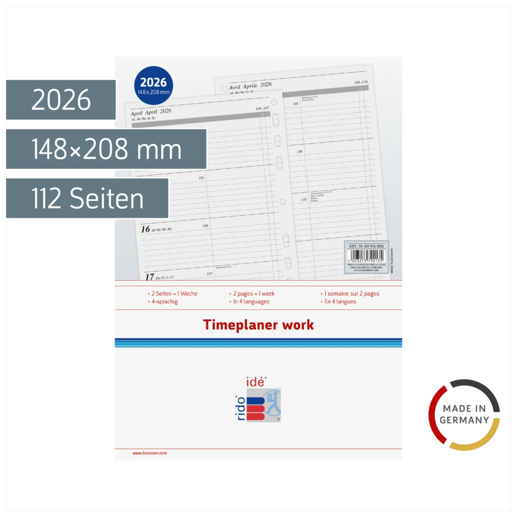 Wochenkalendarium Timeplaner Work 2026 | A5, schwarz