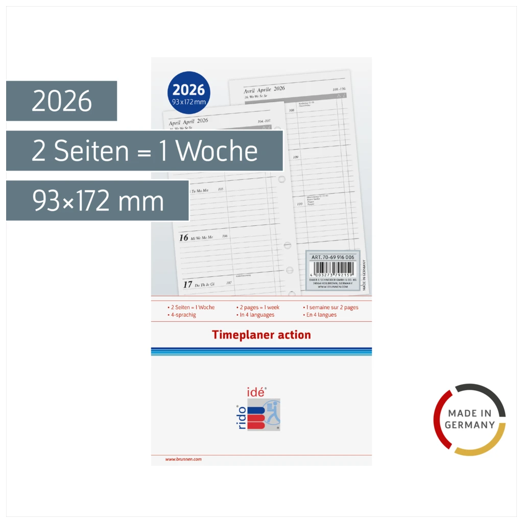 Wochenkalendarium Timeplaner action 2026 | 93×172 mm