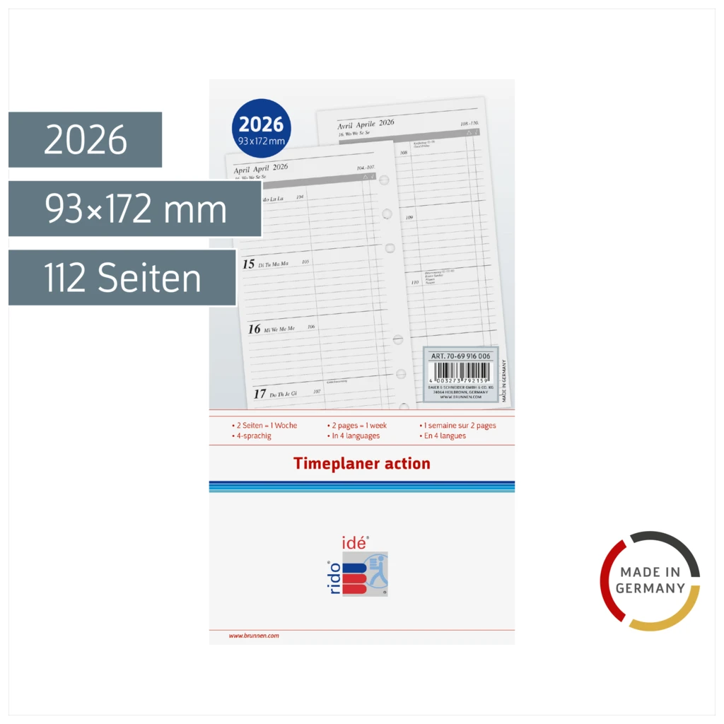 Wochenkalendarium Timeplaner action 2026 | 93×172 mm