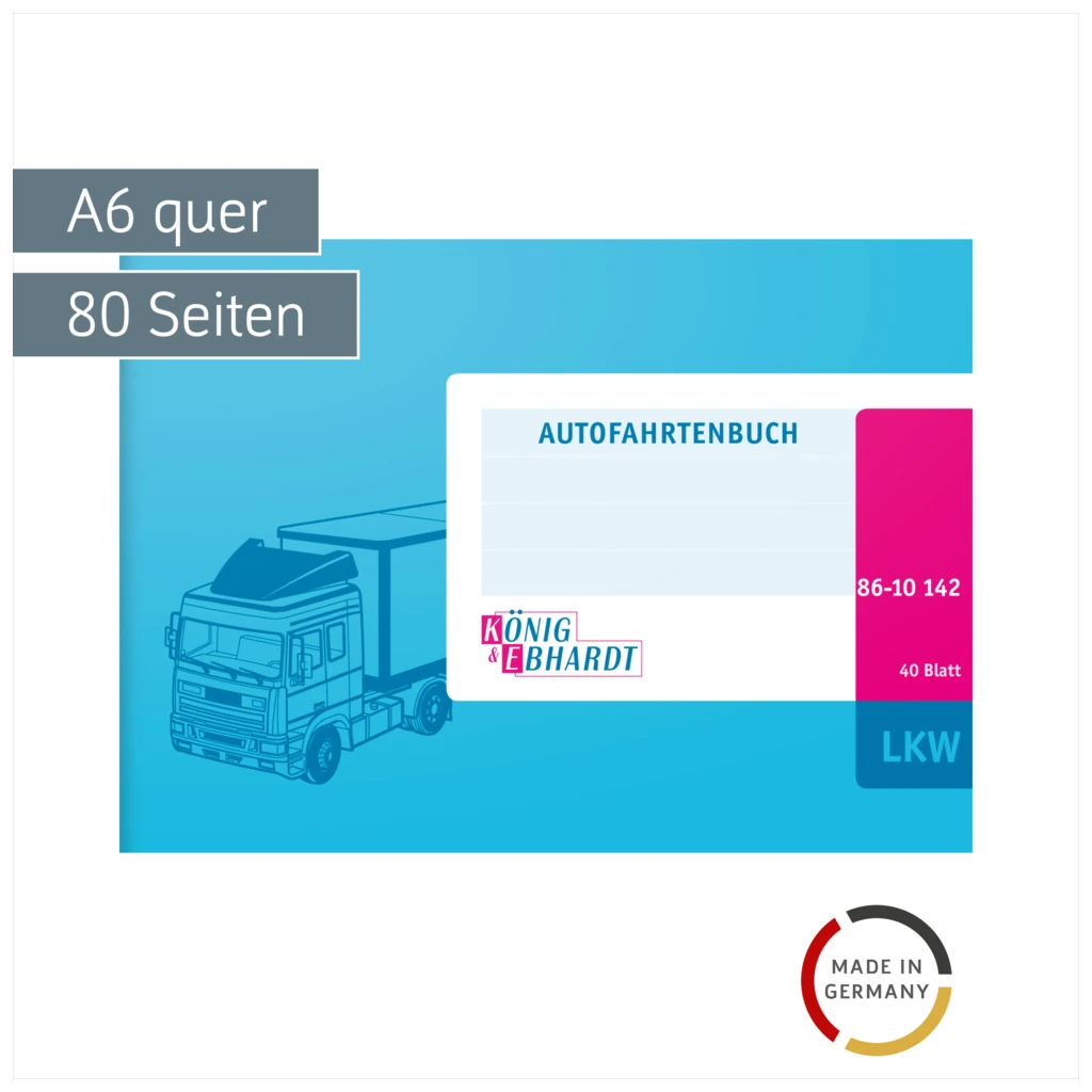 Fahrtenbuch „für LKW“ | A6 quer, 80 Seiten, Karton, magenta/hellblau