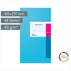 Portobuch | 165×297 mm, 48 Seiten, Karton, magenta/hellblau