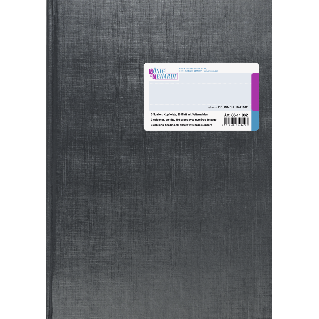Spaltenbuch mit Kopfleiste, A4, 96 Blatt / 192 Seiten, Spaltenschema, Deckenband, 80 g/m², grau