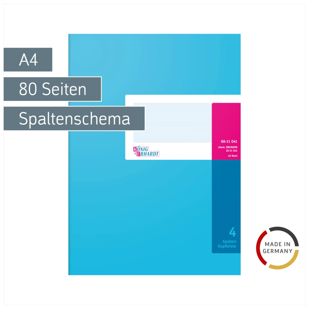 Spaltenbuch mit Kopfleiste | A4, 80 Seiten, 4 Spalten, Karton, magenta/hellblau
