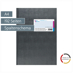 Spaltenbuch mit Kopfleiste | A4, 192 Seiten, mit Seitenzahlen, 4 Spalten, Kunststoff, grau