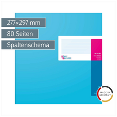 Spaltenbuch mit Kopfleiste | 277×297 mm, 80 Seiten, Spaltenschema, Karton, magenta/hellblau