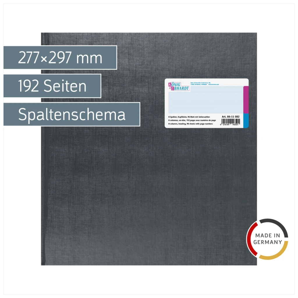 Spaltenbuch mit Kopfleiste | 277×297 mm, 192 Seiten, mit Seitenzahlen, Spaltenschema, Kunststoff, grau