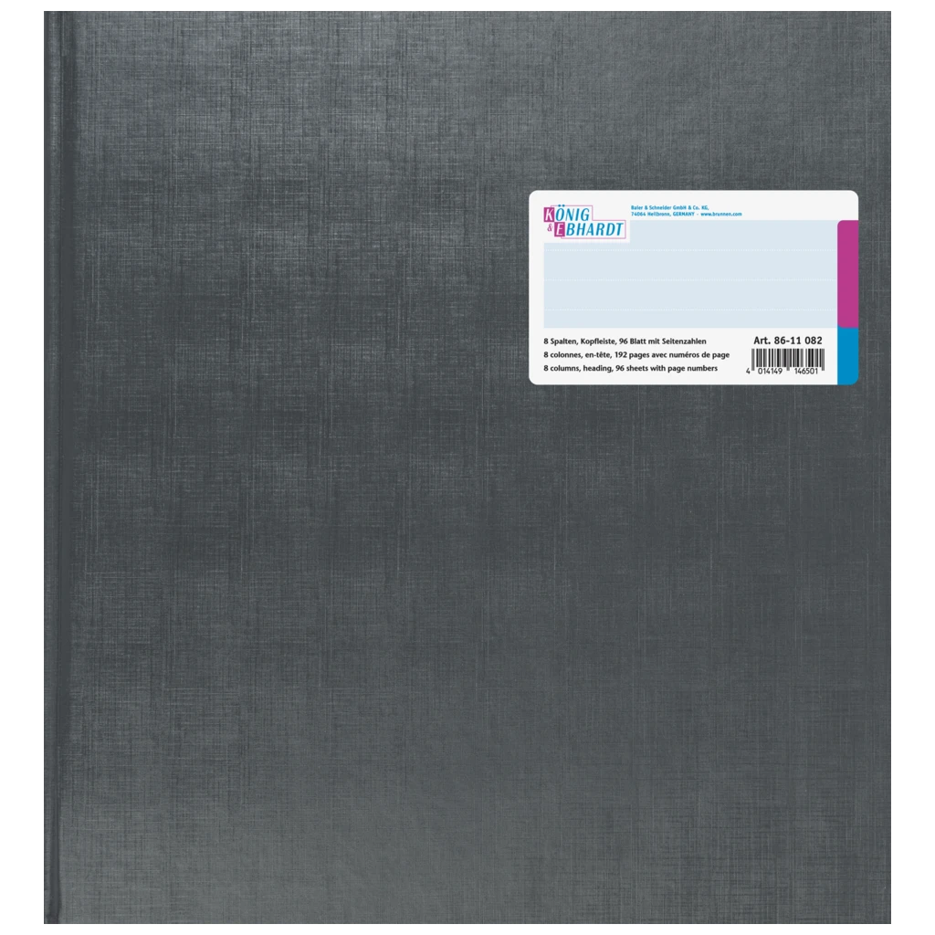 Spaltenbuch mit Kopfleiste | 277×297 mm, 192 Seiten, mit Seitenzahlen, Spaltenschema, Kunststoff, grau