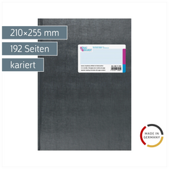 Geschäftsbuch mit Kopfleiste | A4, 192 Seiten, mit Seitenzahlen, kariert, Kunststoff, grau