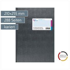 Geschäftsbuch mit Kopfleiste | A4, 288 Seiten, mit Seitenzahlen, kariert, Kunststoff, grau