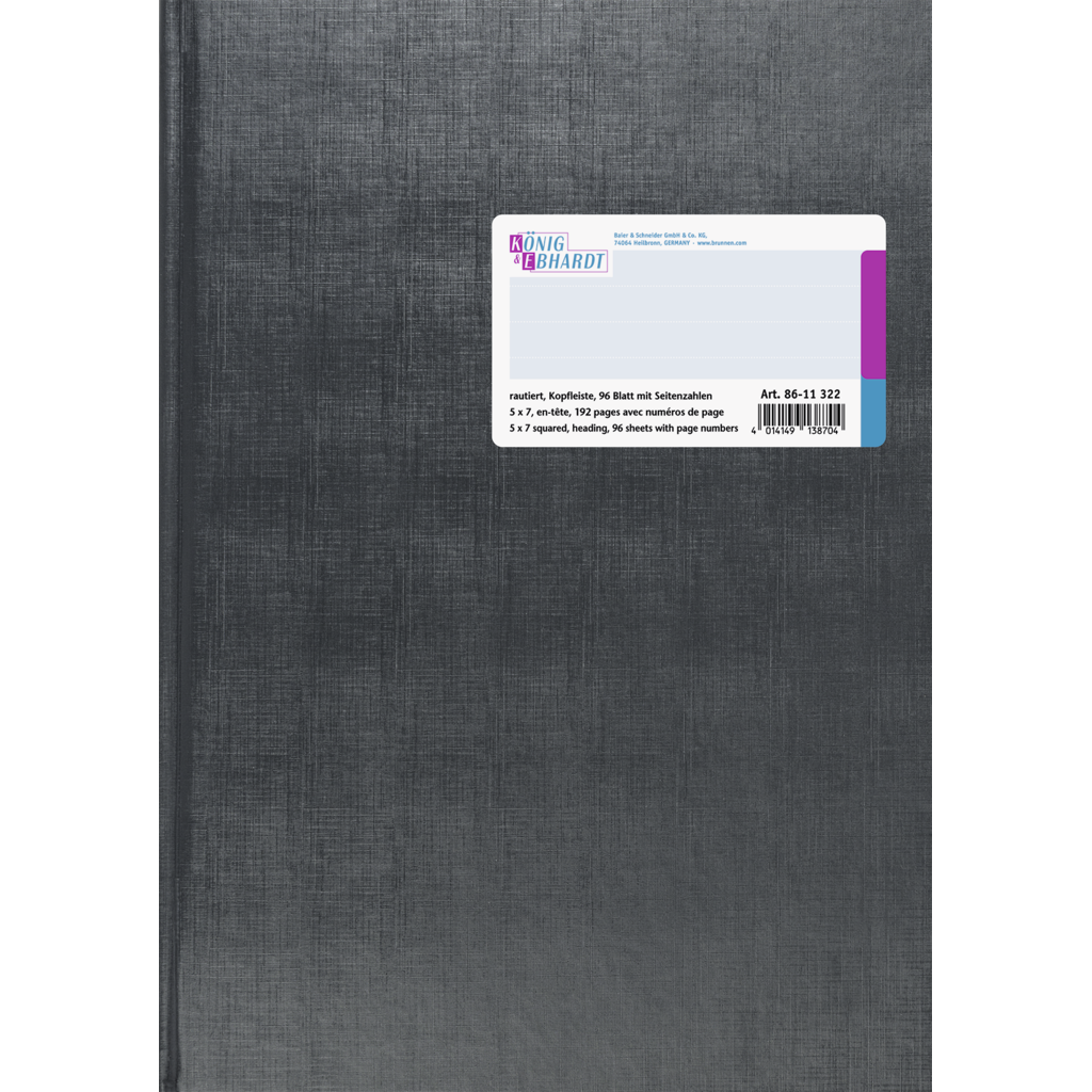 Geschäftsbuch mit Kopfleiste, A4, 96 Blatt / 192 Seiten, rautiert, Deckenband, 80 g/m², grau