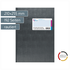 Geschäftsbuch mit Kopfleiste | A4, 192 Seiten, mit Seitenzahlen, rautiert, Kunststoff, grau