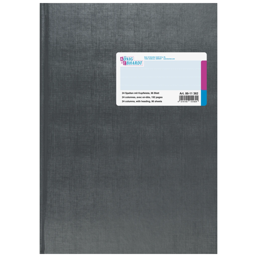 Vielzweckbuch mit Kopfleiste | A4, 192 Seiten, 24 Spalten, Kunststoff, grau