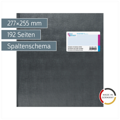 Vielzweckbuch mit Kopfleiste | 277×255 mm, 192 Seiten, 20 Spalten, Kunststoff, grau