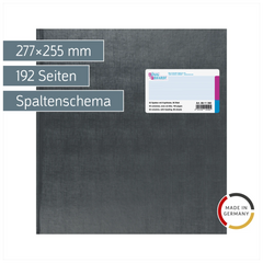 Vielzweckbuch mit Kopfleiste | 277×255 mm, 192 Seiten, 32 Spalten, Kunststoff, grau